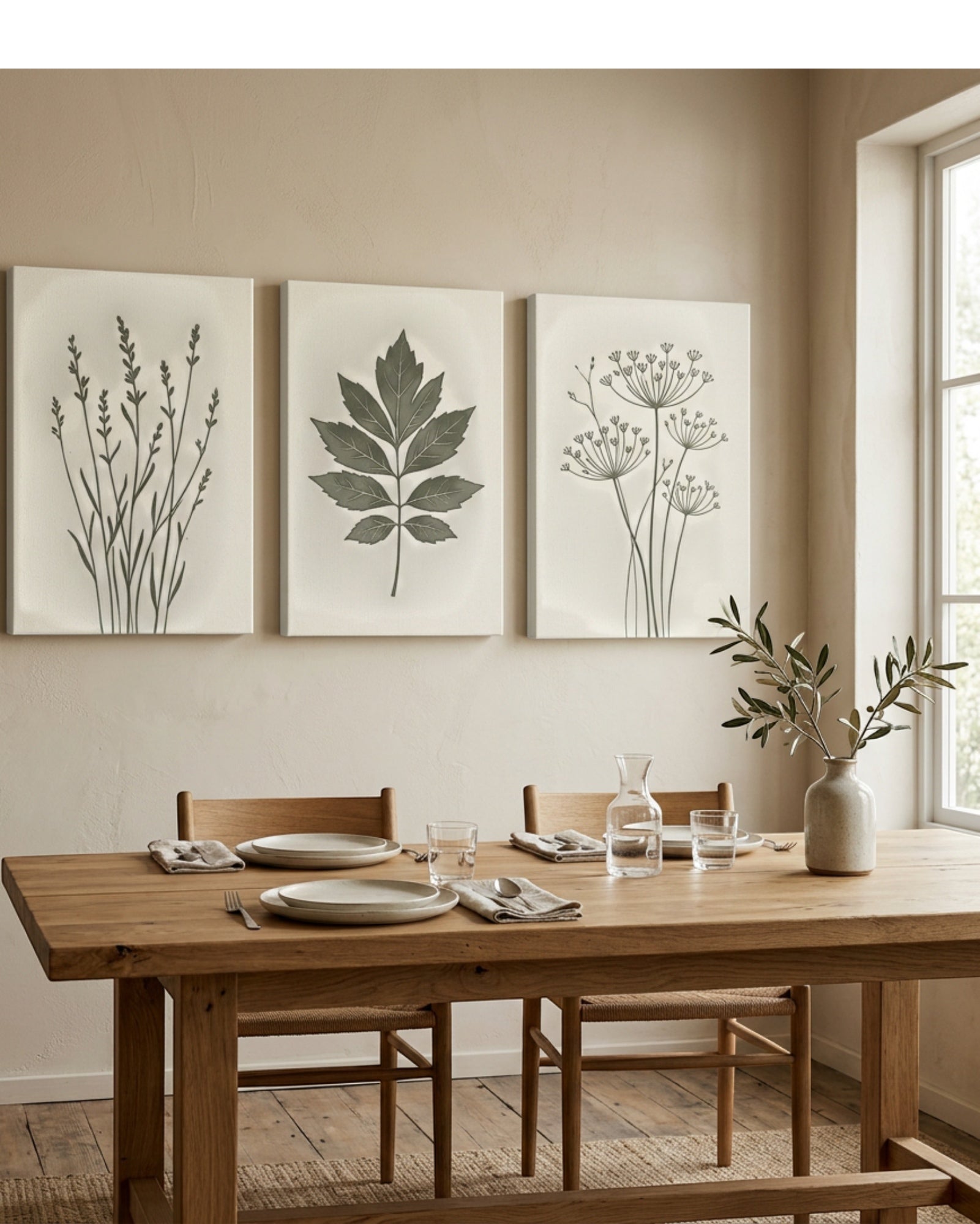 Mvkrp Botanical Silhouette Triptych Canvas Set Olive - Lifestyle view