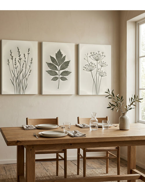 Mvkrp Botanical Silhouette Triptych Canvas Set Olive - Lifestyle view