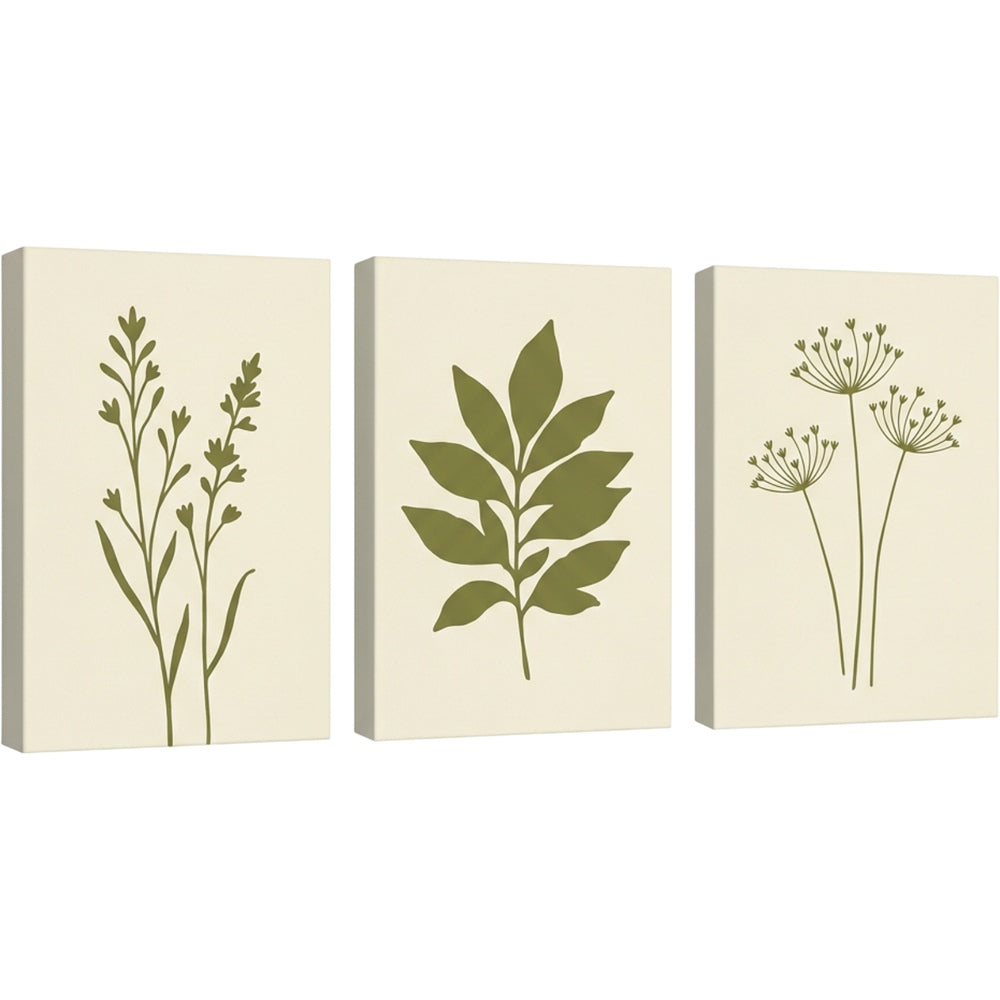Mvkrp Botanical Silhouette Triptych Canvas Set Olive - Product view