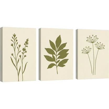 Mvkrp Botanical Silhouette Triptych Canvas Set Olive - Product view