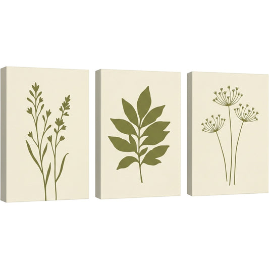 Mvkrp Botanical Silhouette Triptych Canvas Set Olive - Product view