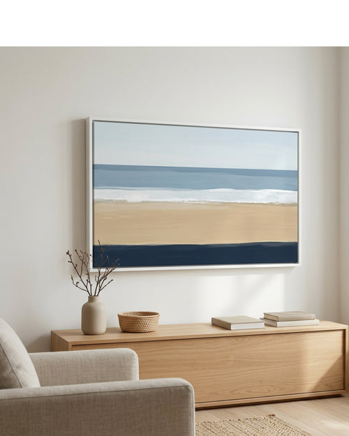 Mvkrp Coastal Horizon Floating Frame Canvas Sand Navy - Lifestyle view